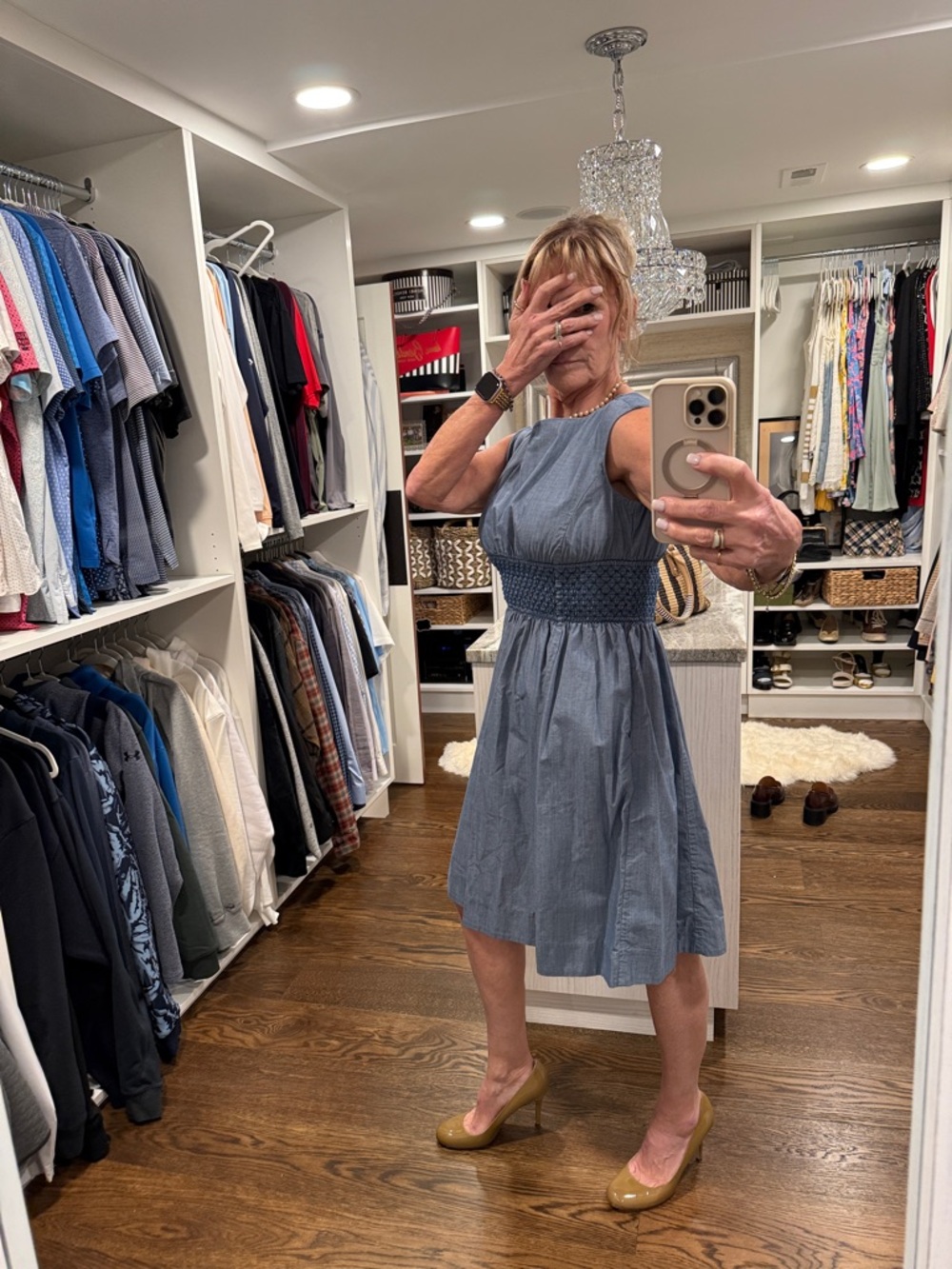 Kate Spade Blue Fit & Flare Dress Size 4 Smocked Waist Sleeveless - Picture 3 of 8